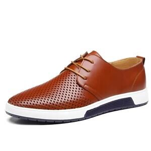 Merkmak Brown Perforated Leather Lace-Up Oxford Dress Shoes Men's Size 44 US 10